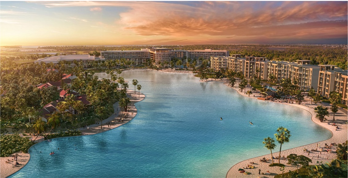 tropical lake in the middle of a residential area